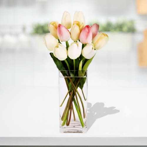 12 Mixed Tulip In A Vase