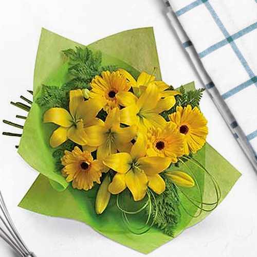 Yellow Lily And Gerberas Bouquet