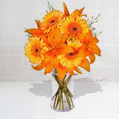 Yellow Lily N Orange Gerberas