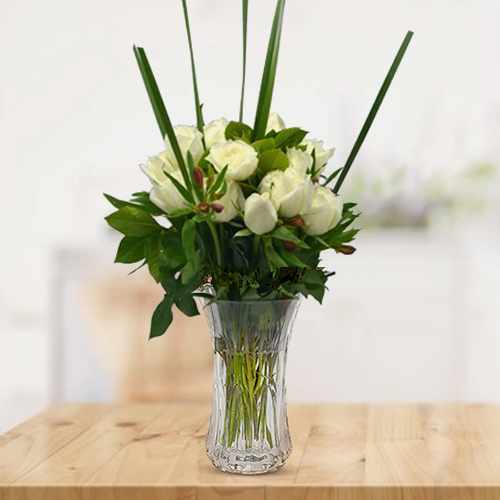 A Dozen White Roses In A Vase