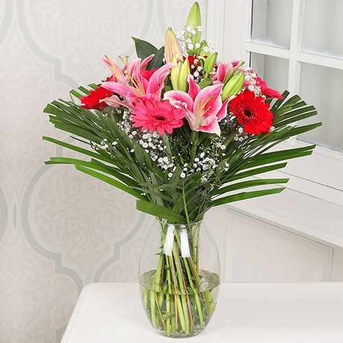 Oriental Lilies And Gerbera In Vase