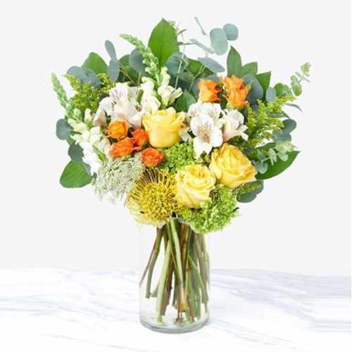 Yellow Orange N White Flowers In Vase