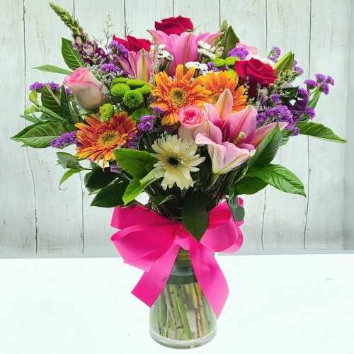 Rose Lily N Gerbera In Vase