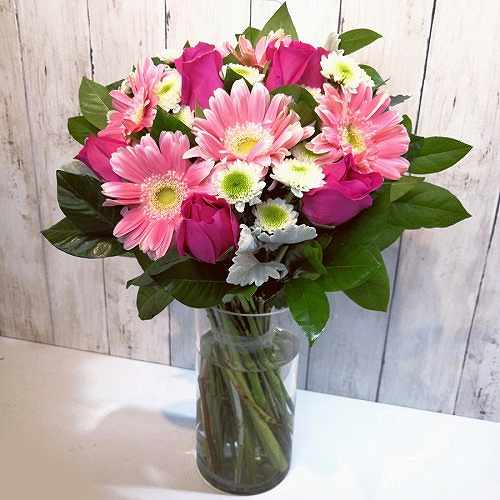 Pink Rose And Gerberas In Vase