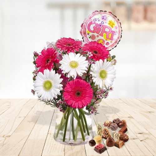 Mixed Gerberas With Chocolate And Balloon
