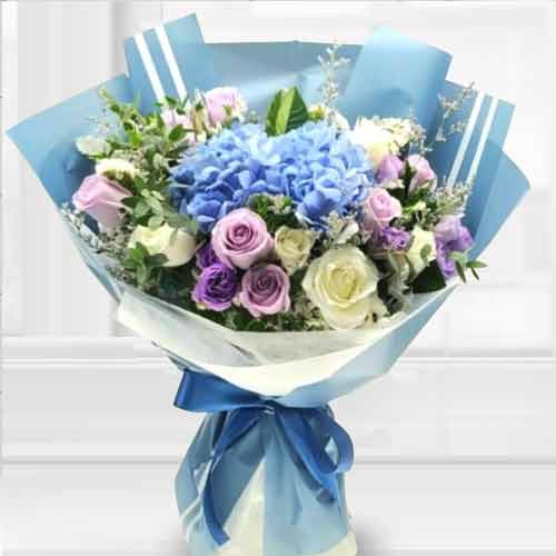 Blue Hydrangea N Rose Bouquet