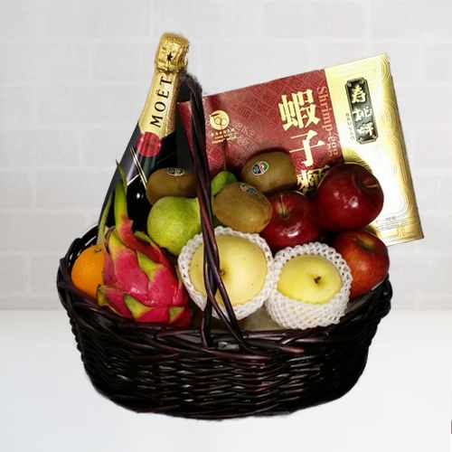 Fruit Hamper With Champagne And Noodle