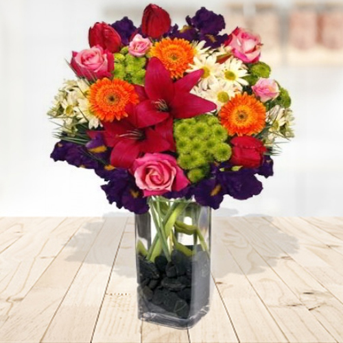 Mixed Flowers Bouquet In Vase