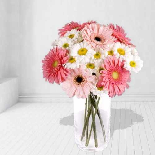 Gerberas And Chrysathemum In Vase