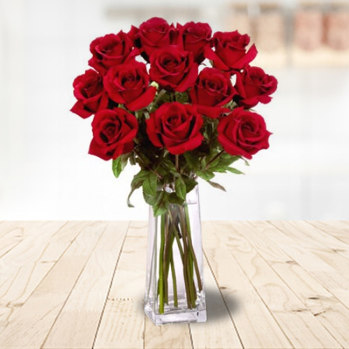 12 Premium Red Roses In Vase