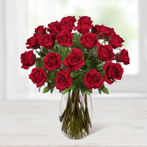 24 Long Stem Red Rose In Vase